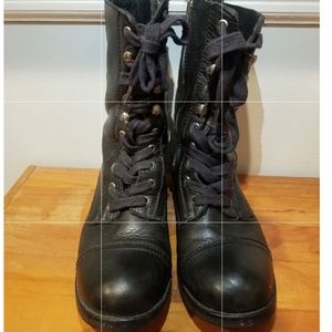 Steve Madden Black  Combat Leather Boots (Cromme)